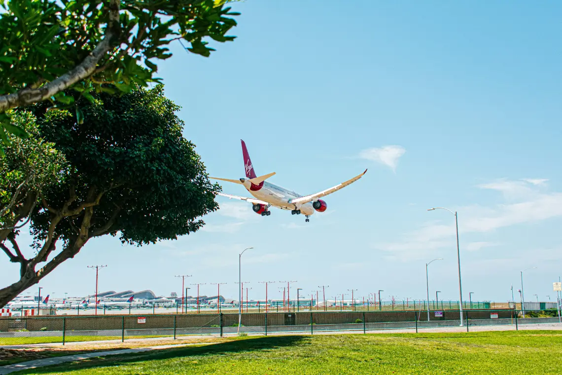 Virgin Atlantic flight arriving at LAX, captured near the airport transfer zone with AJ Prestige. 